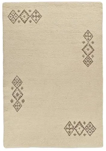 THEKO Berber Teppich 70x140cm Weiß Schurwolle hochflor
