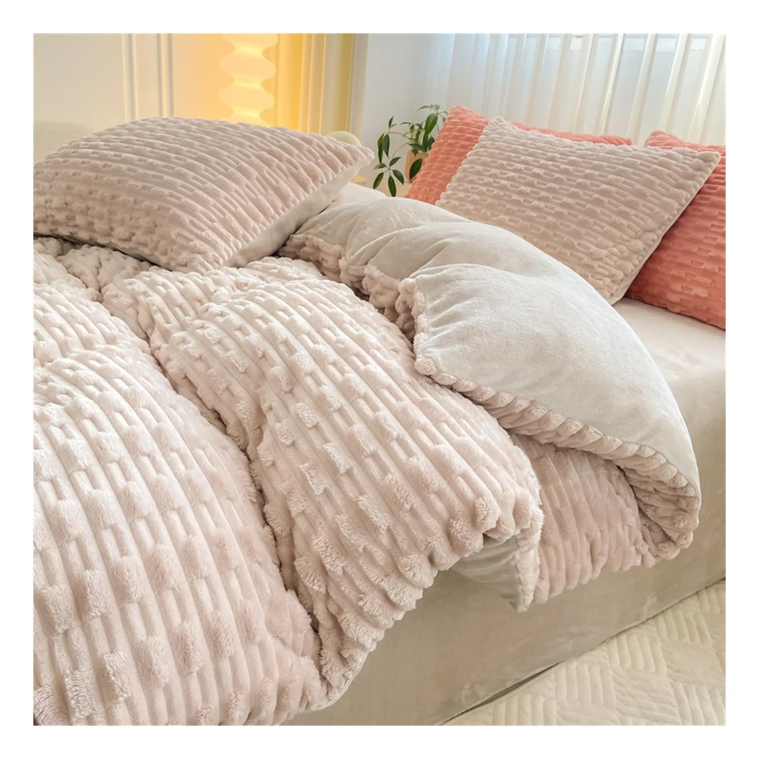 HonunGron Flanell Bettwsche Set 4tlg Rosa-2 Super King warm