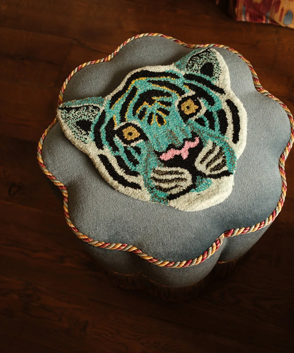 Doing Goods Admiral Teppich Tigerkopf Blau 34x31 Wolle