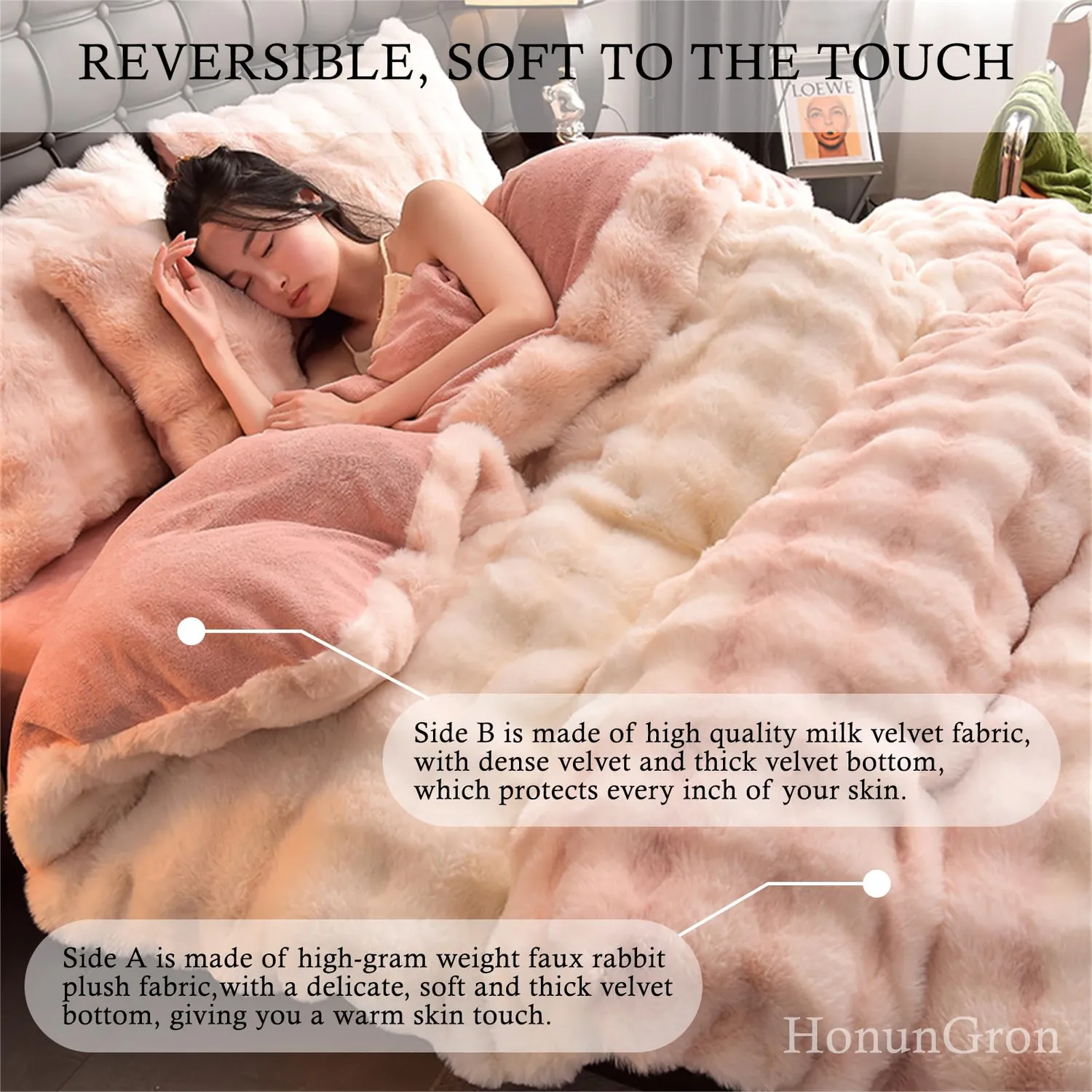 HonunGron Plsch Bettwsche 4tlg Buntes Rosa 2,0 m warm