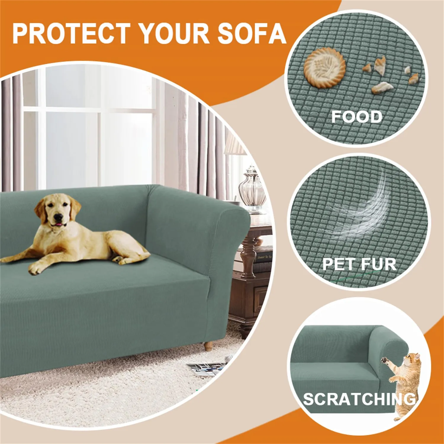 HonunGron Chesterfield Sofabezug 2-Sitzer Graugrün