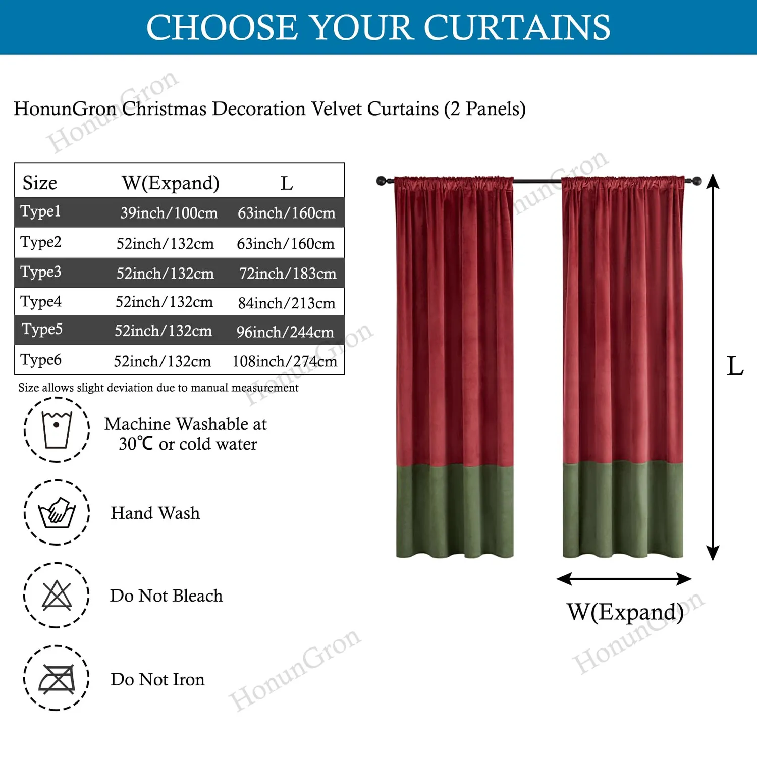 HonunGron Vorhang B100xL160cm Rot Samt 2er-Set