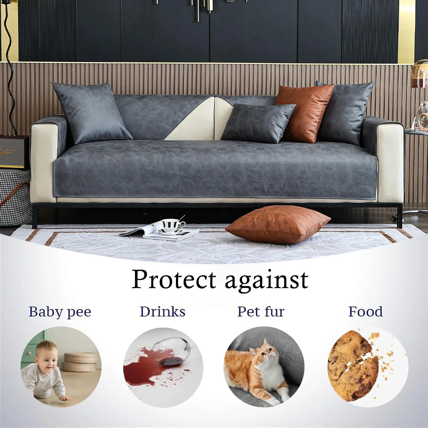 HonunGron Sofaschoner Kunstleder 70x70 Dunkelgrau wasserdicht