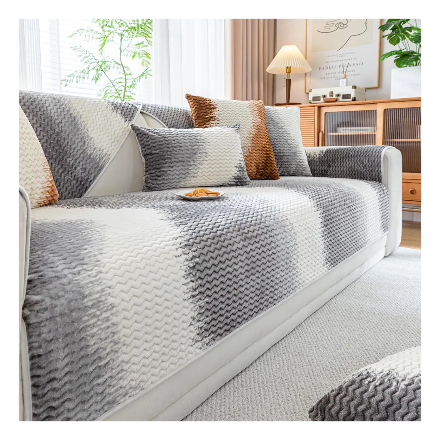 HonunGron Flanell Sofabezug 70x70cm Braun rutschfest warm