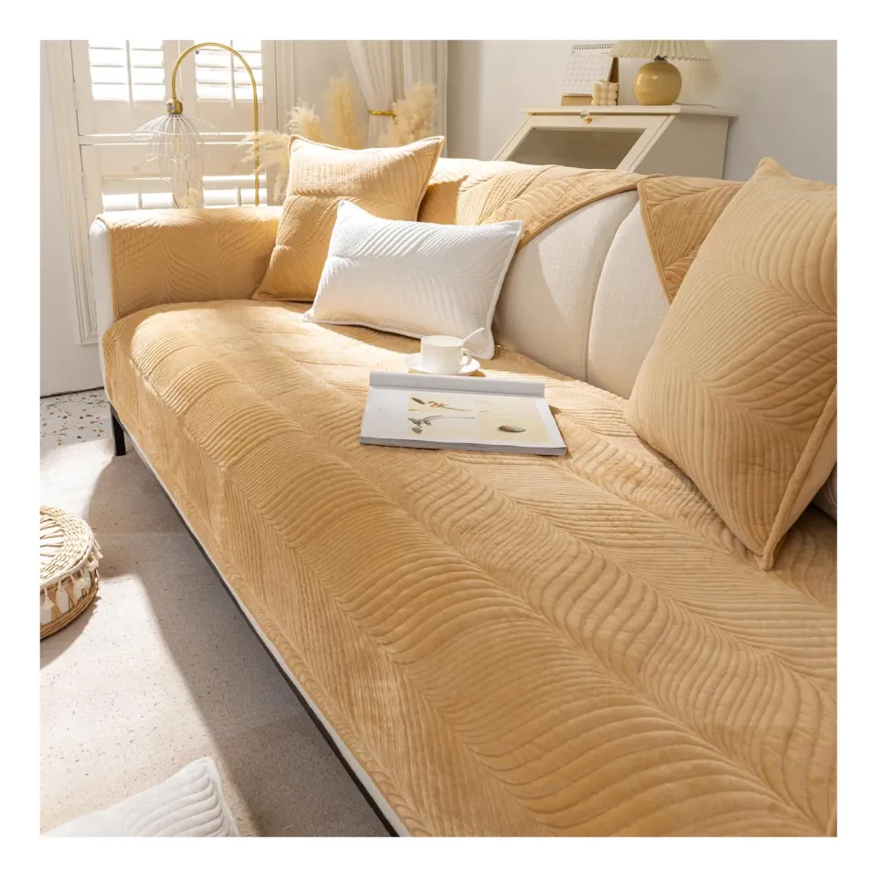 HonunGron Sofa Überzug Samt Khaki 70x120cm rutschfest