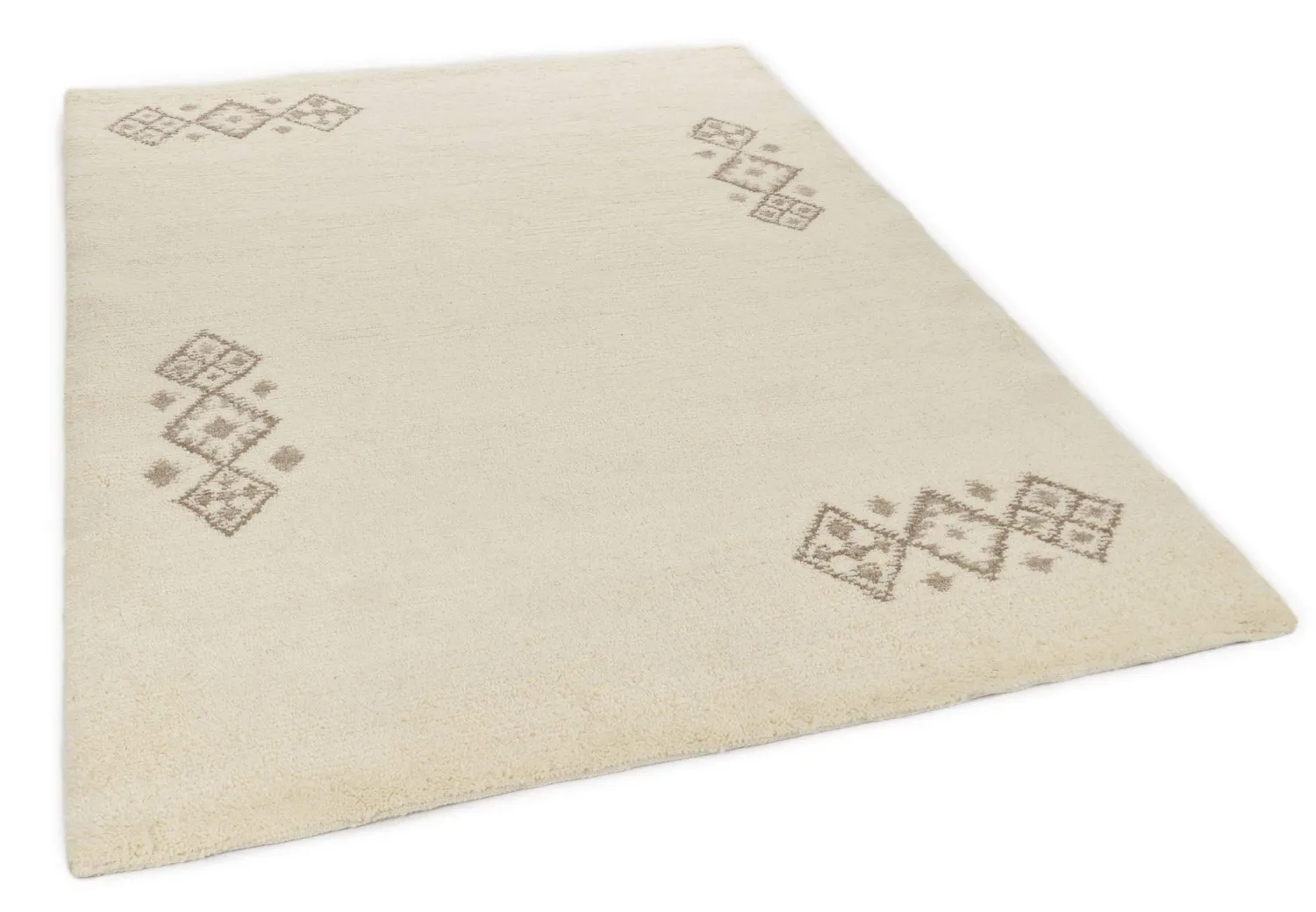 THEKO Berber Teppich 70x140cm Weiß Schurwolle hochflor