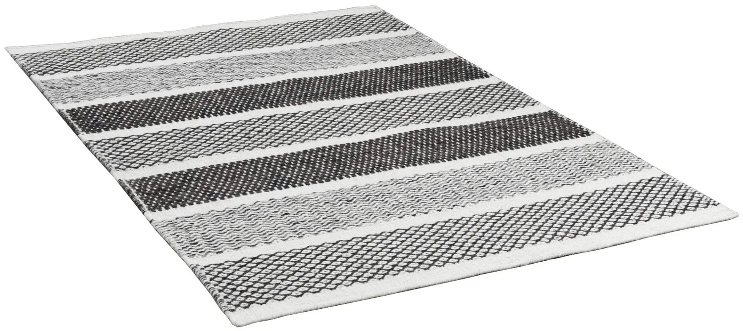 THEKO Trondheim Wollteppich 55x80 Natur Grau handgewebt