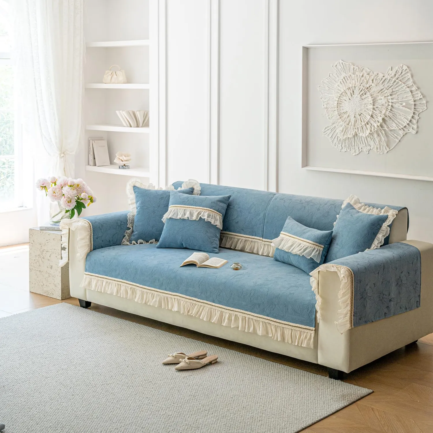 HonunGron Sofabezug 70x70cm Blau Chenille Rutschfest