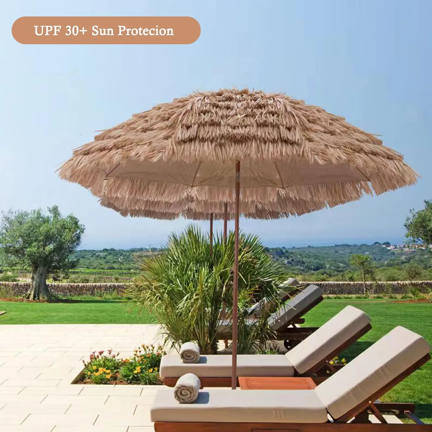 HonunGron Sonnenschirm Hawaii 2,4m Stroh-Optik neigbar
