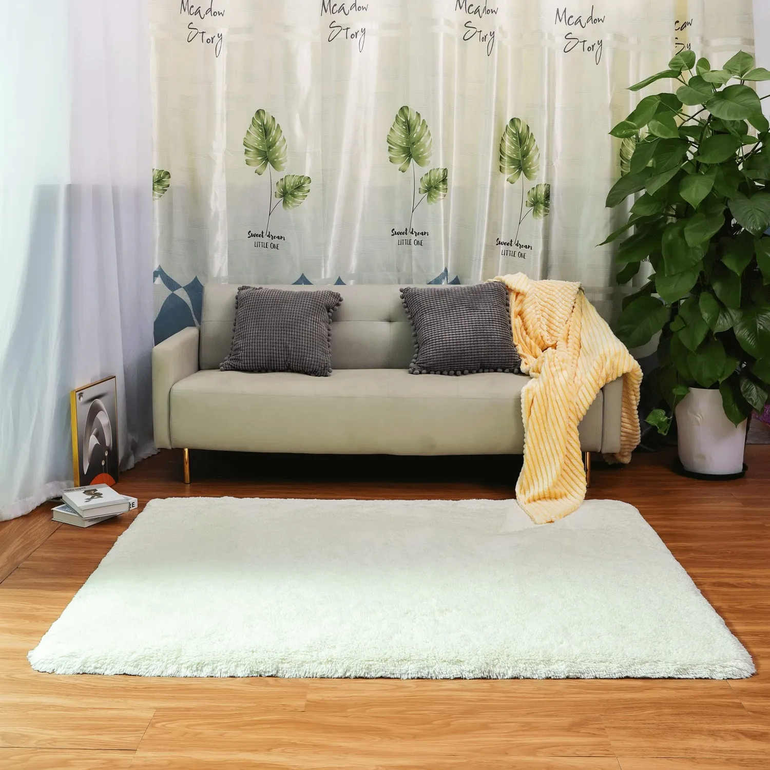 QUANHAO Plüschteppich 80 x 120 cm Weiß Hochflor