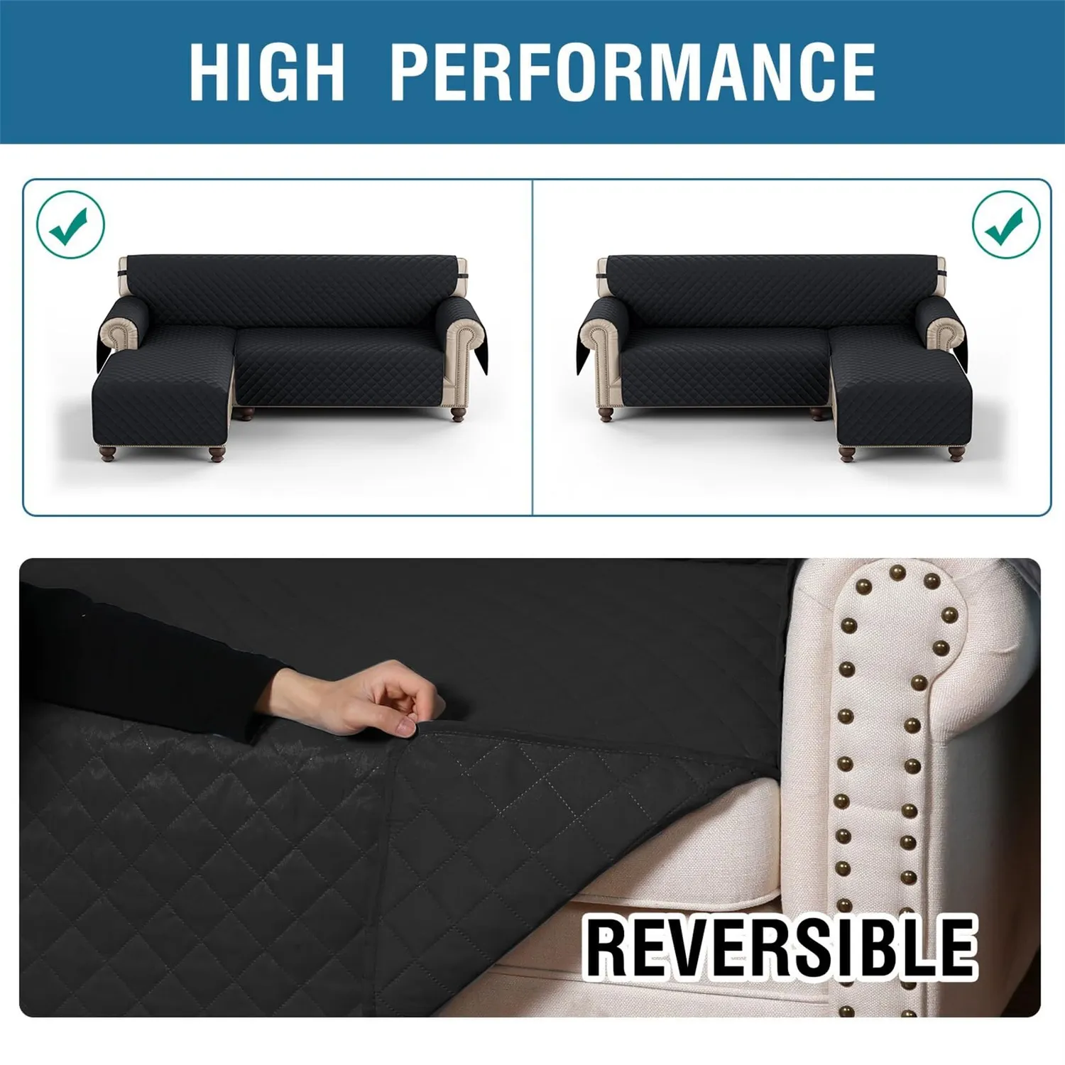 HonunGron Ecksofa Schonbezug L-Form 208cm Schwarz wasserdicht