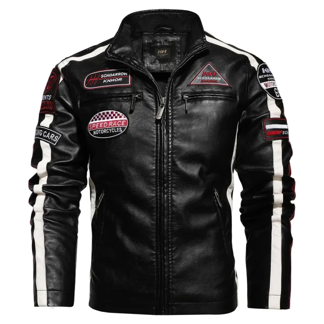 HonunGron Vintage Motorradjacke Herren Schwarz XL Kunstleder