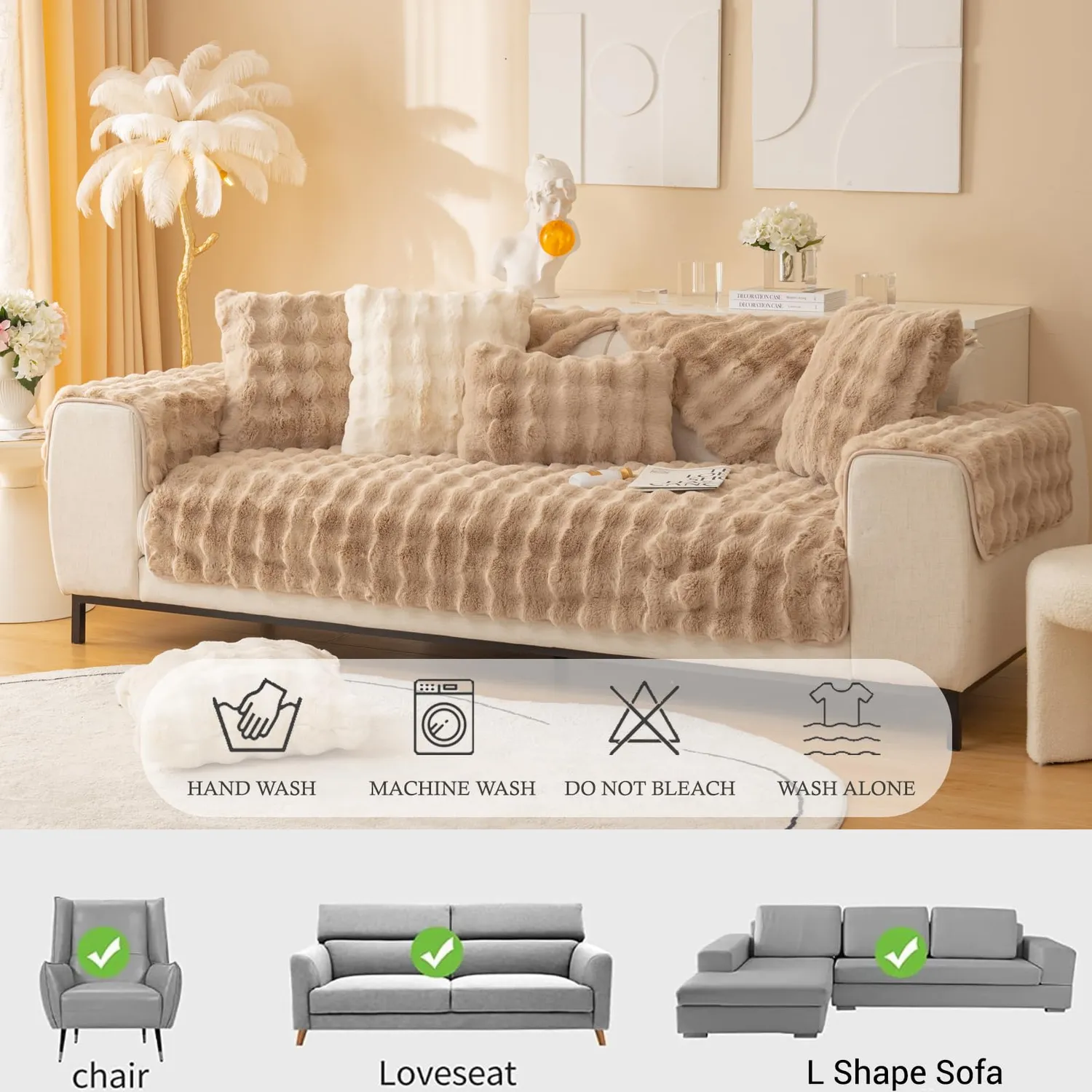 HonunGron Sofa Überzug Kaninchenplüsch Kaffee 70x70 weich