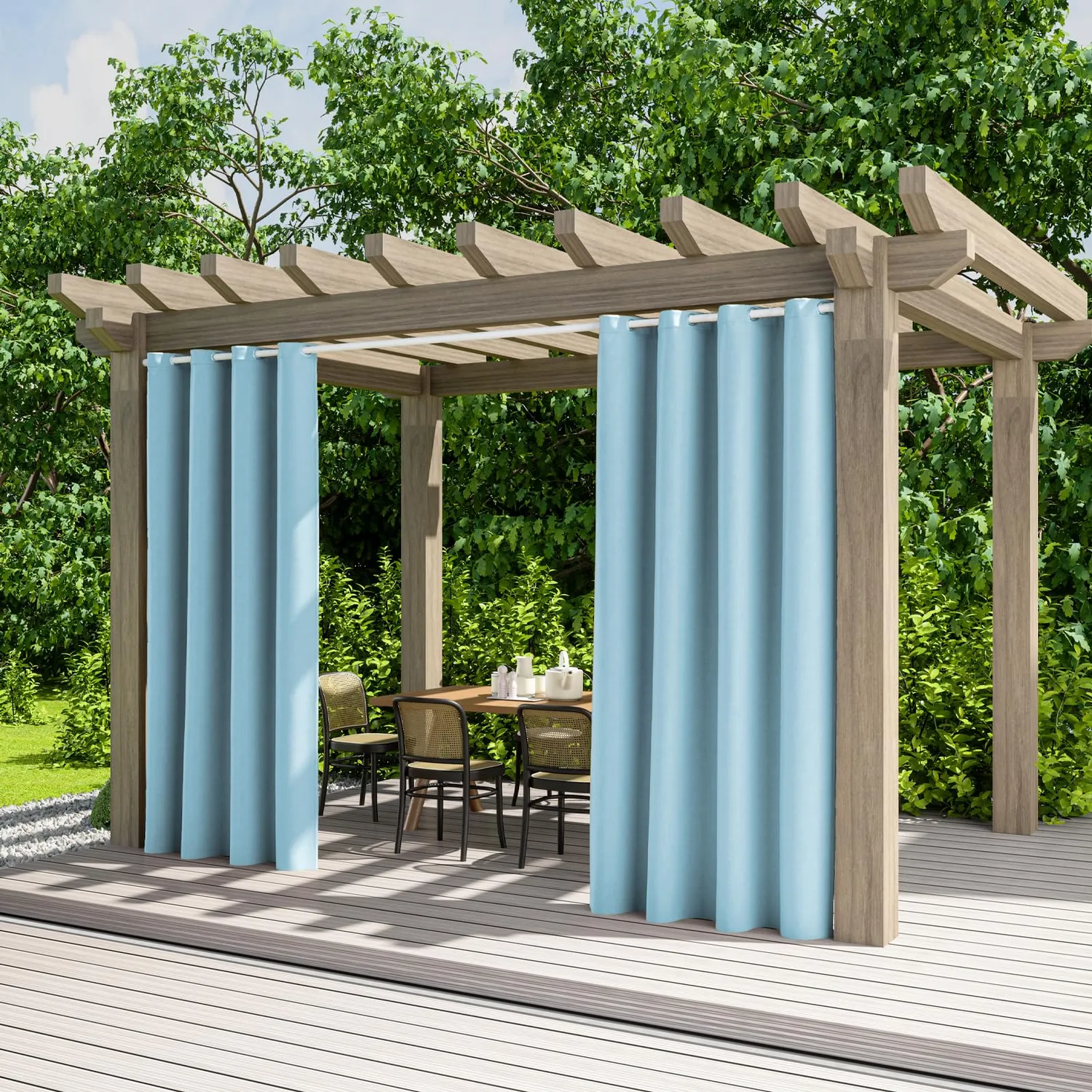 HonunGron Outdoor Vorhang wasserdicht Blau 2 Stück 132x243cm