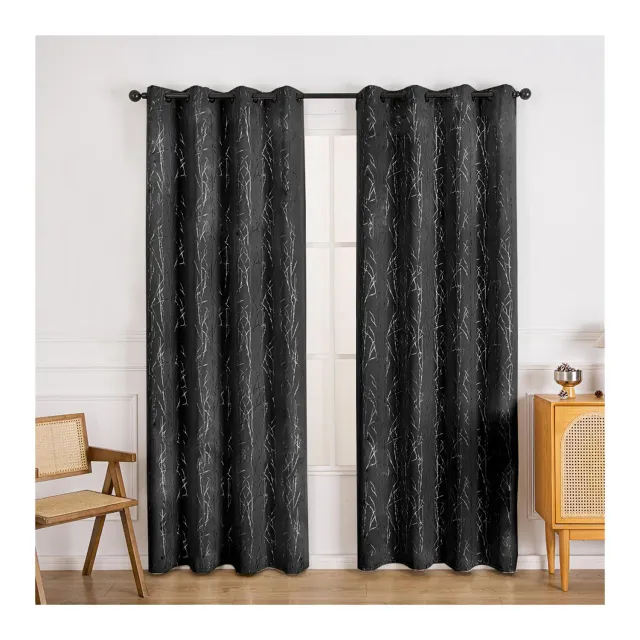 HonunGron Blackout Vorhang 274x132 Schwarz Zweige 2er-Set