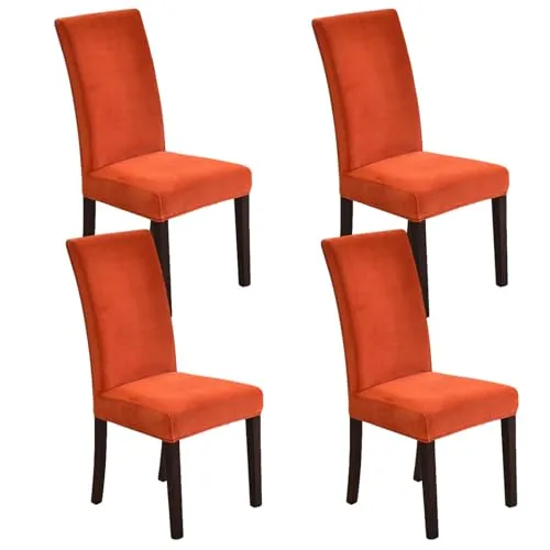 HonunGron Stuhlhussen Stretch Samt Orange 4 Stück XL