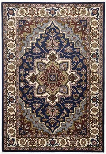 THEKO Royal Heriz Teppich Blau 60x90 Schurwolle