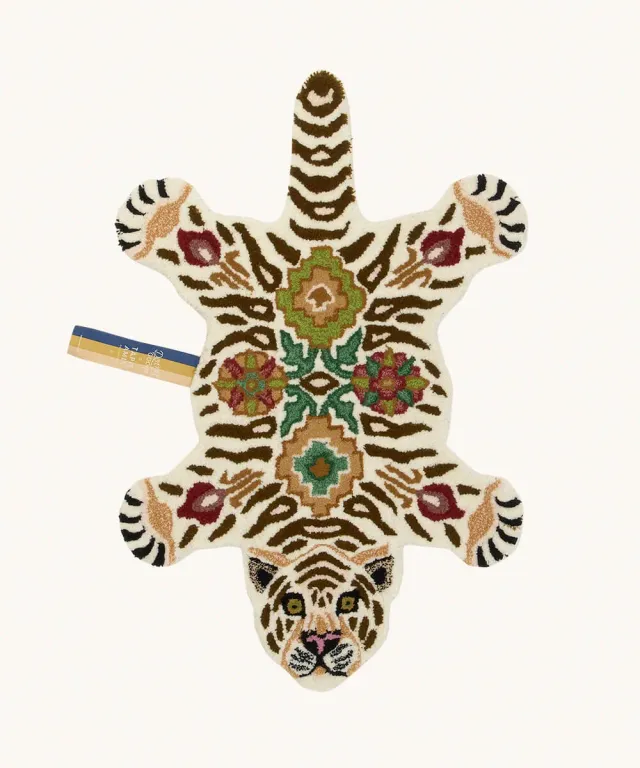Doing Goods Jill Tiger Wollteppich 90x63 handgefertigt floral