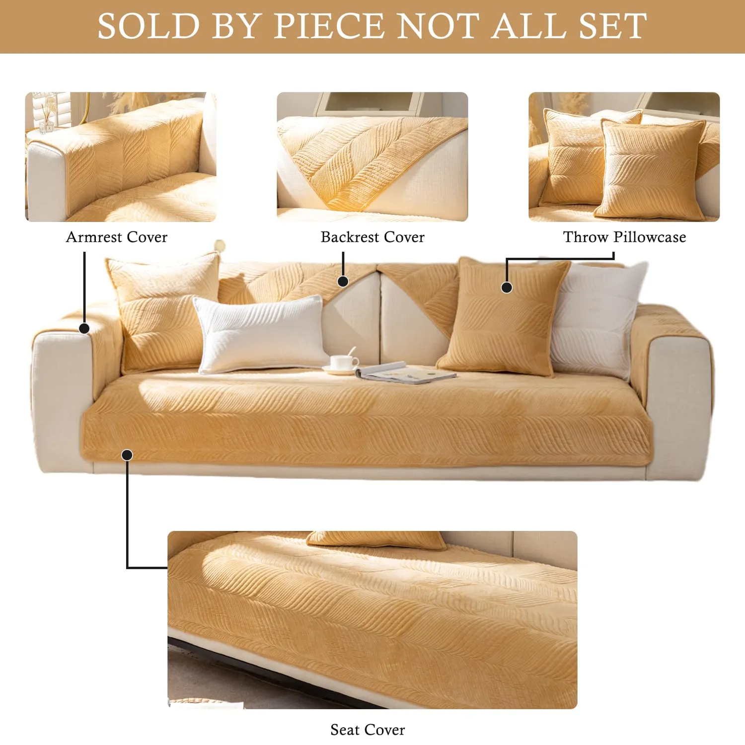 HonunGron Sofa Überzug Samt Khaki 70x120cm rutschfest