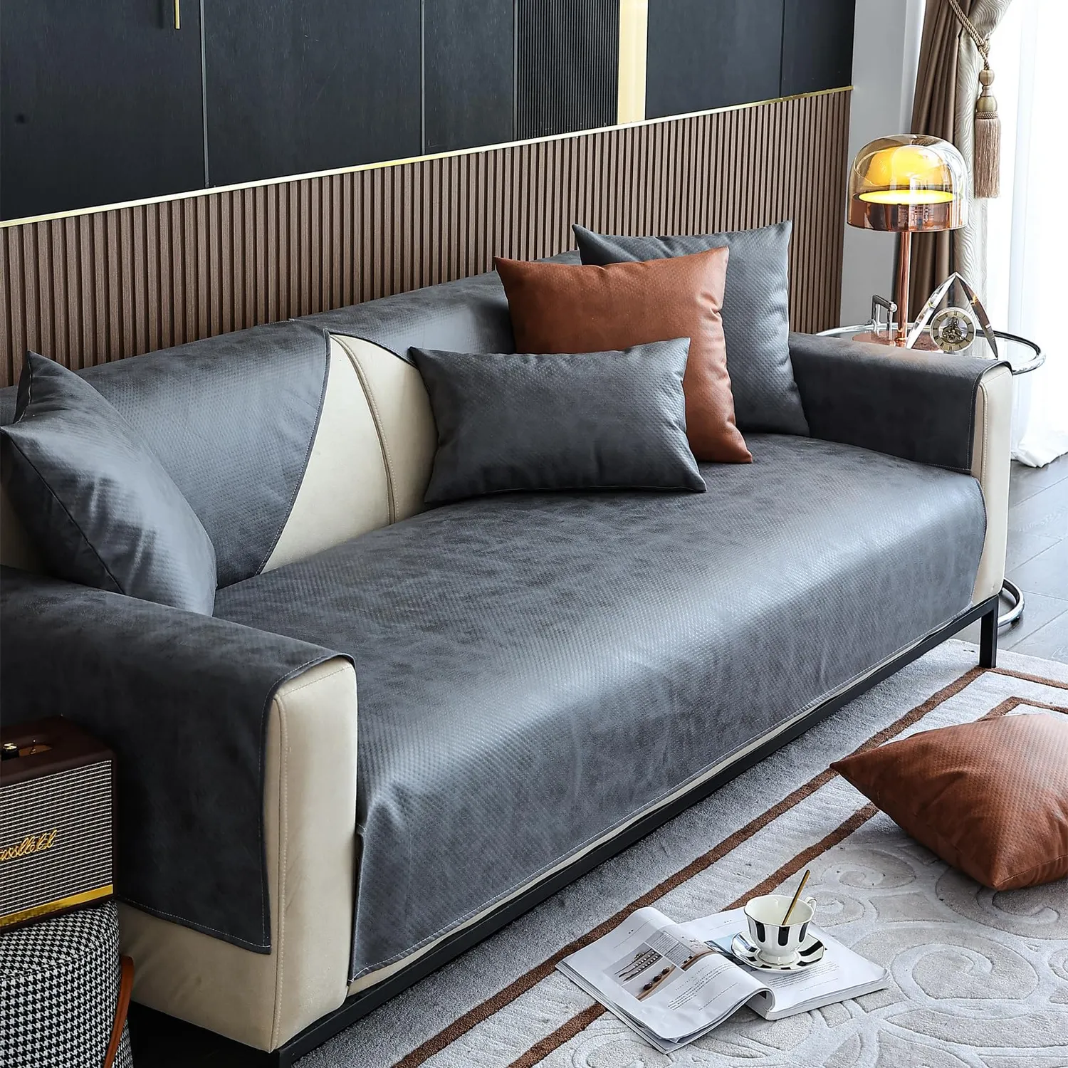 HonunGron Sofaschoner Kunstleder 70x70 Dunkelgrau wasserdicht