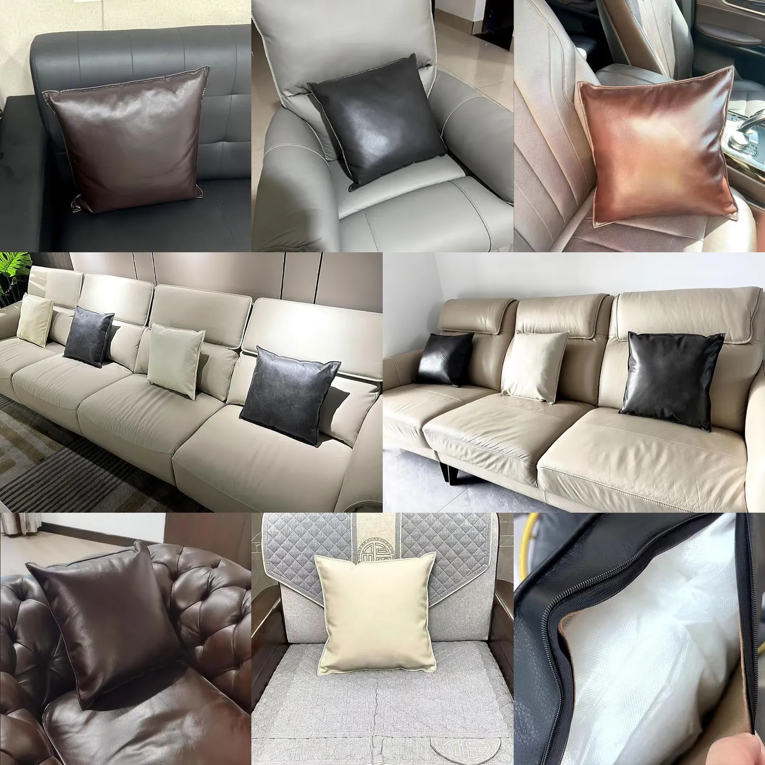 HonunGron Sofakissen 45x45 Beige Kunstleder 2 Stück