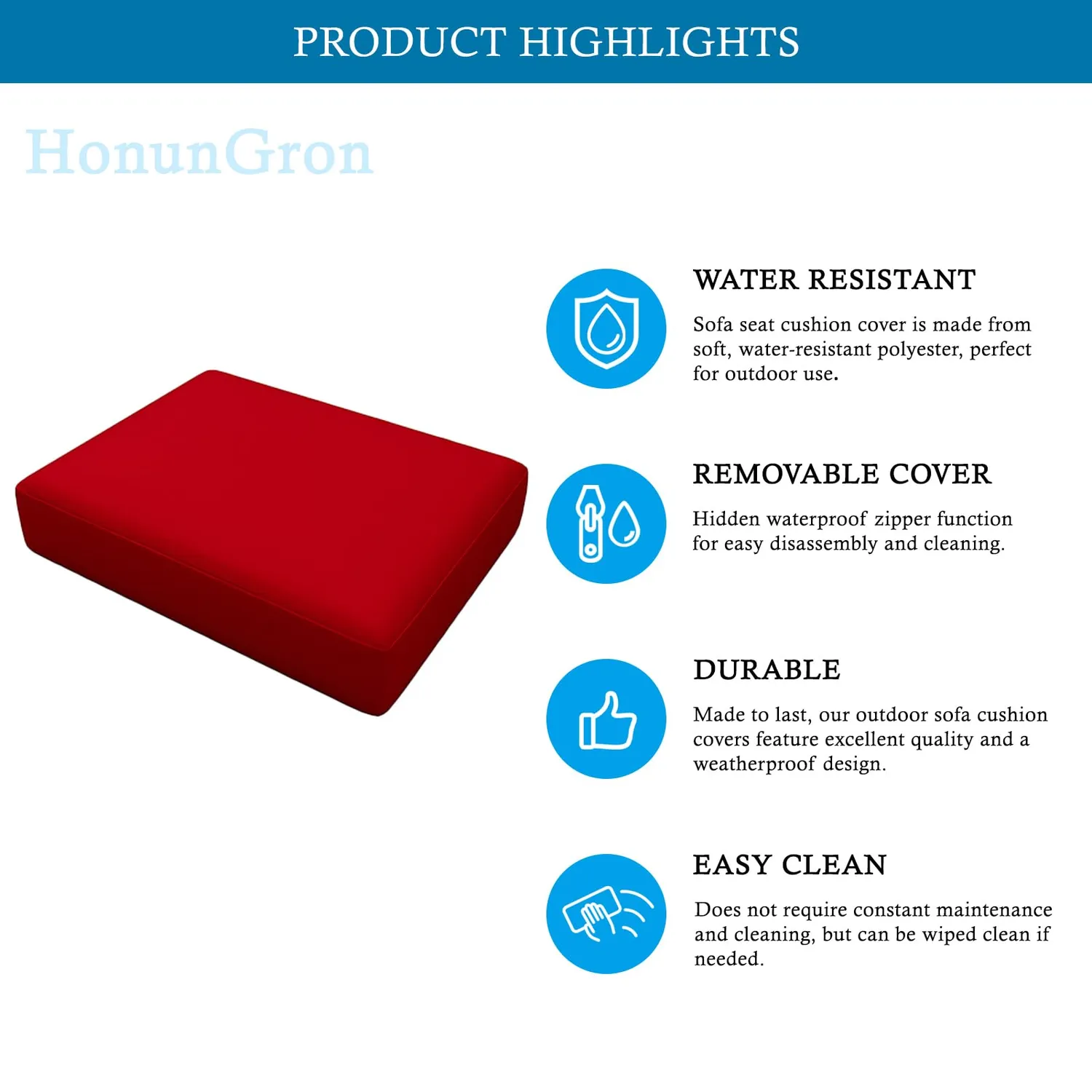 HonunGron Kissenbezug Outdoor 60x60 Rot 4er-Set wasserdicht