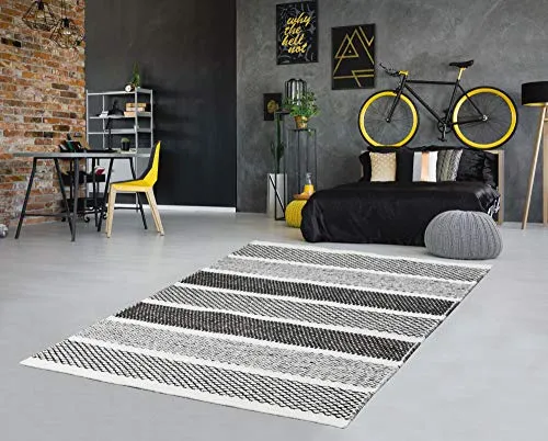 THEKO Trondheim Wollteppich 55x80 Natur Grau handgewebt
