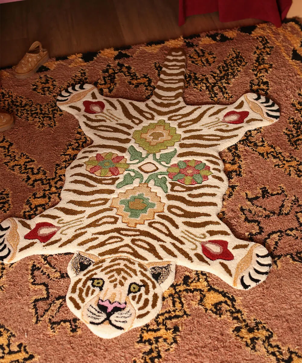 Doing Goods Jill Tiger Teppich 150x90 beige Wolle