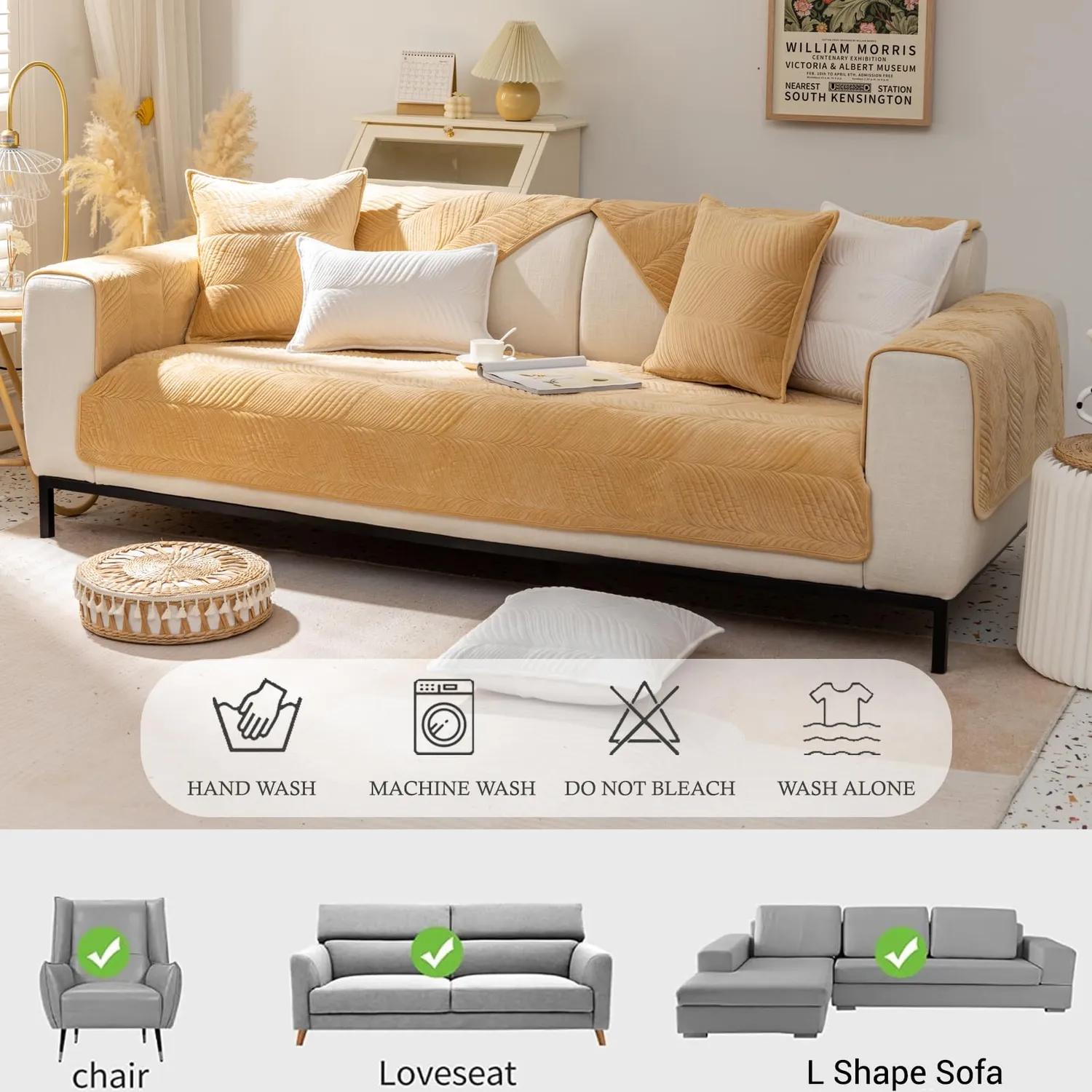 HonunGron Sofa Überzug Samt Khaki 70x120cm rutschfest