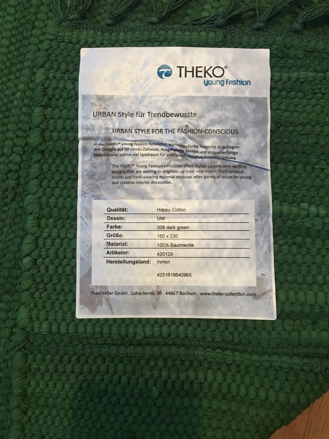 THEKO Happy Cotton Teppich 40x60 cm Mint Baumwolle