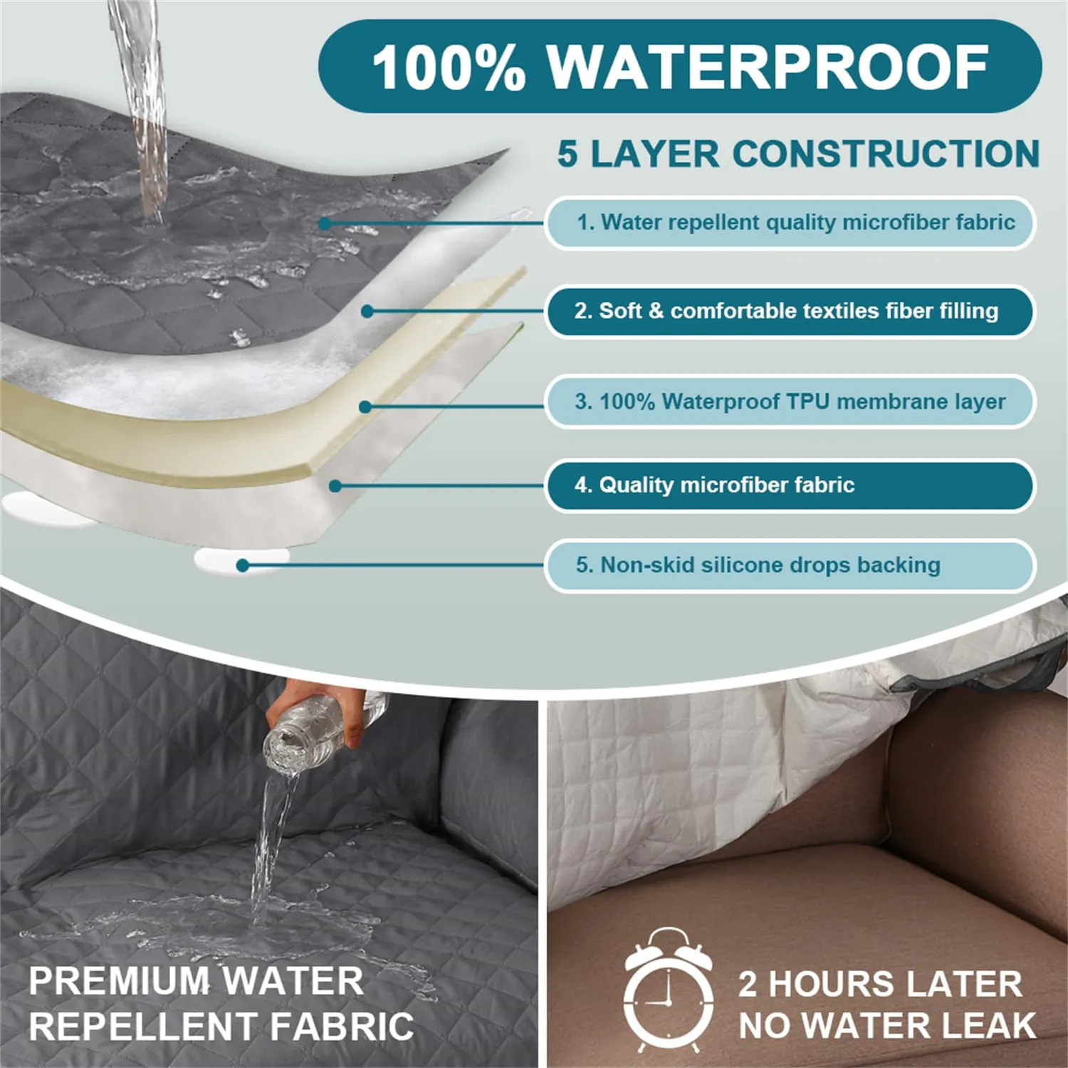 HonunGron Ohrensesselbezug wasserdicht Grau gesteppt
