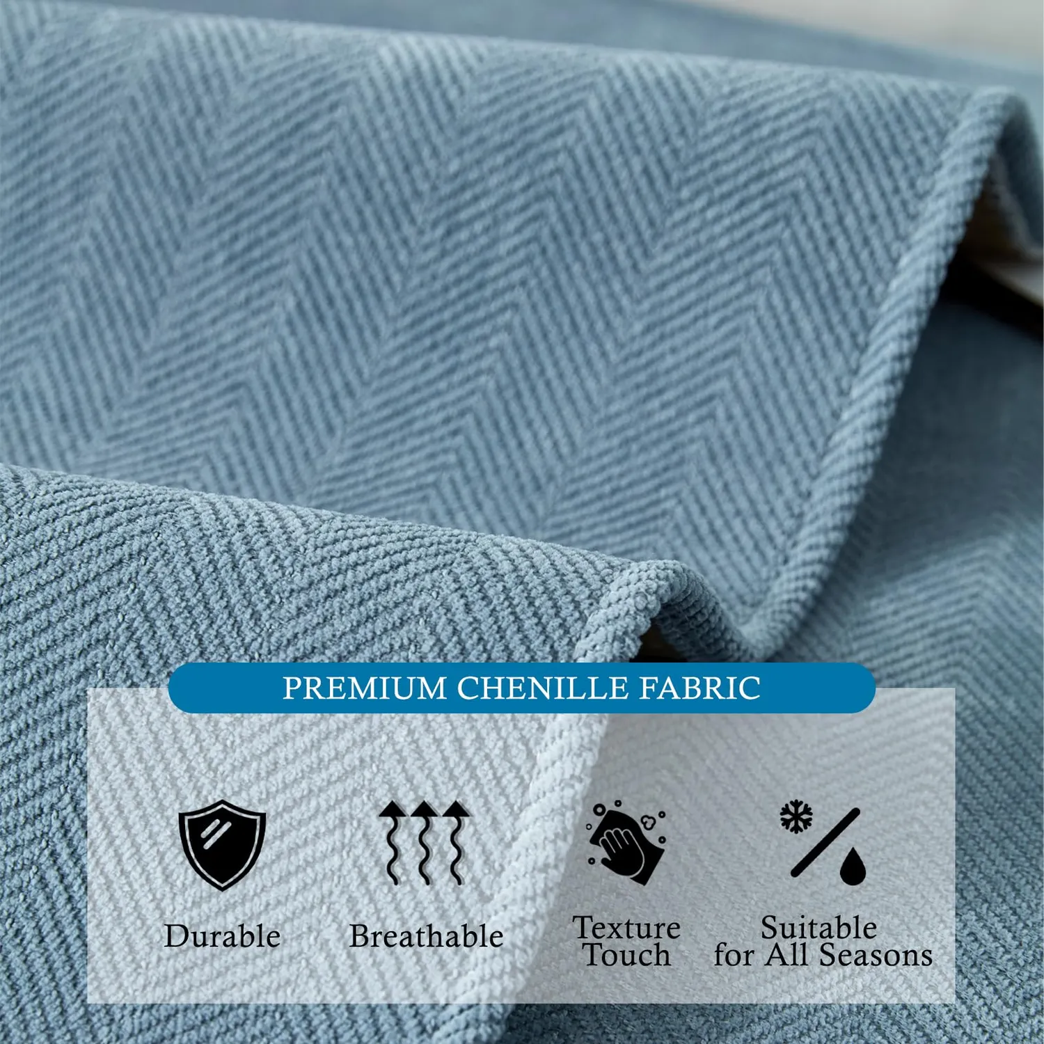 HonunGron Sofabezug Chenille Blau 90x90 cm rutschfest