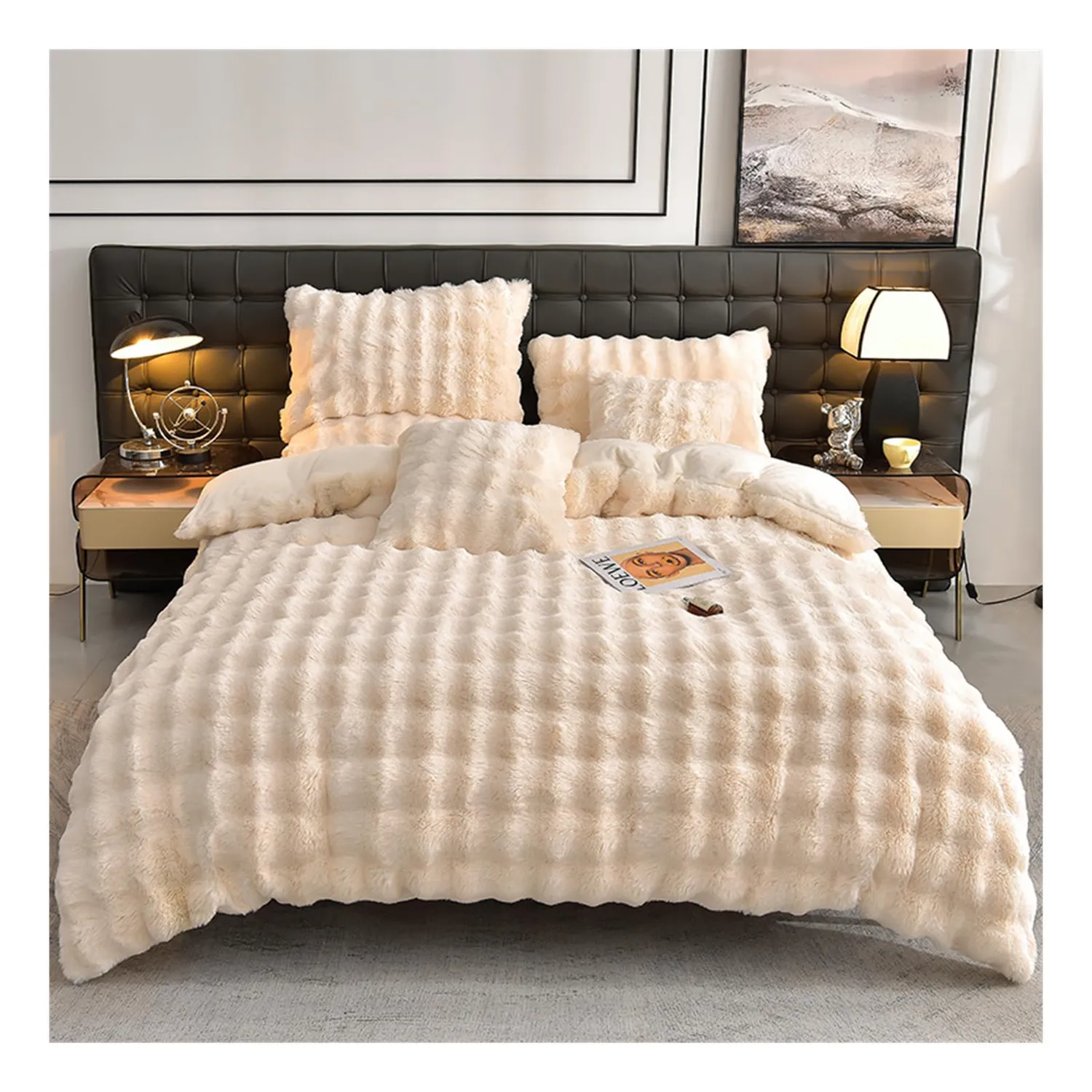 HonunGron Plsch Bettwsche 4tlg Buntes Rosa 2,0 m warm