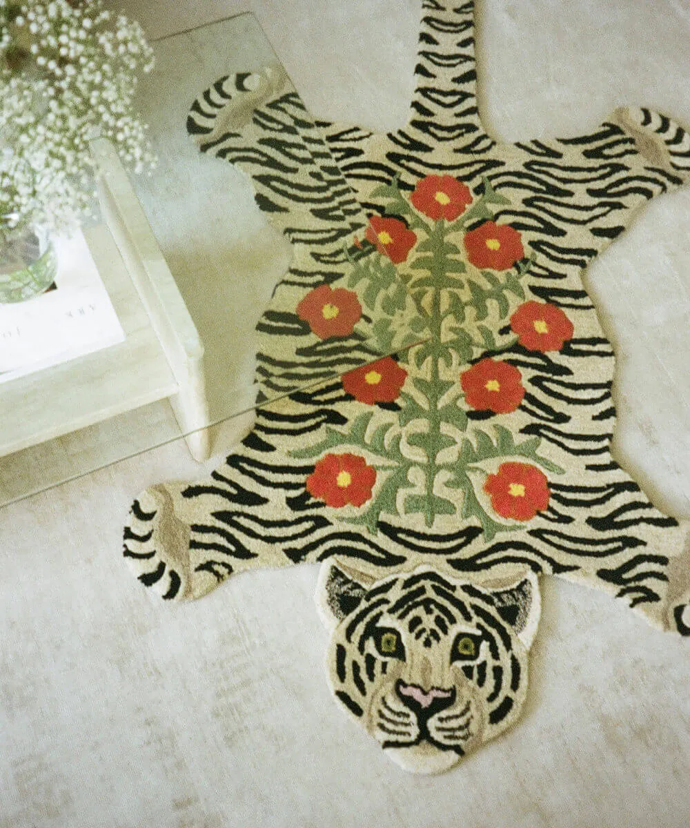 Doing Goods Floral Tiger Teppich Weiss Gross Wolle