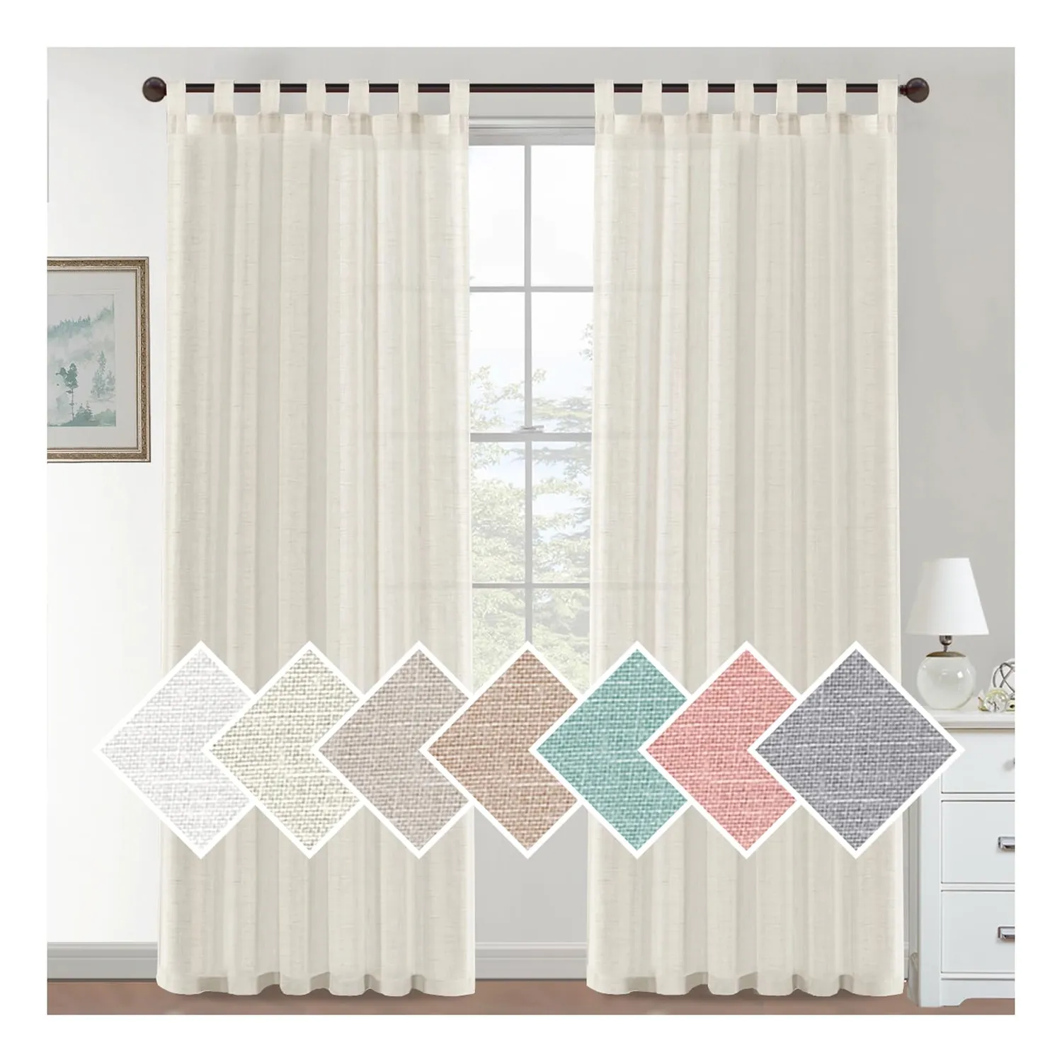 HonunGron Leinenvorhang Beige 2xH183xB132 halbtransparent