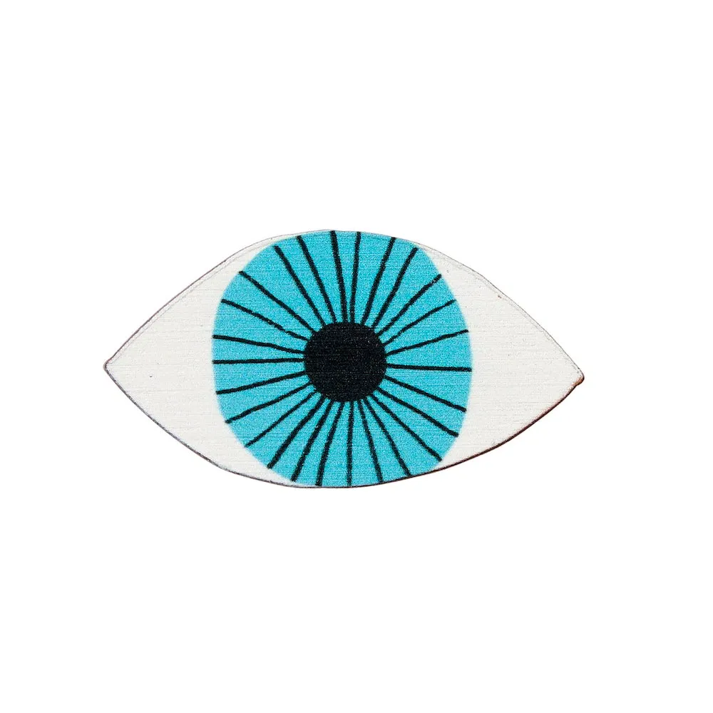 Donna Wilson Blue Eye Pin Badge Holz blau