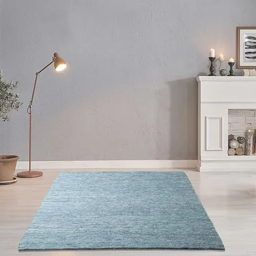 THEKO Alpen Wollteppich blau – 100% Schurwolle handgewebt