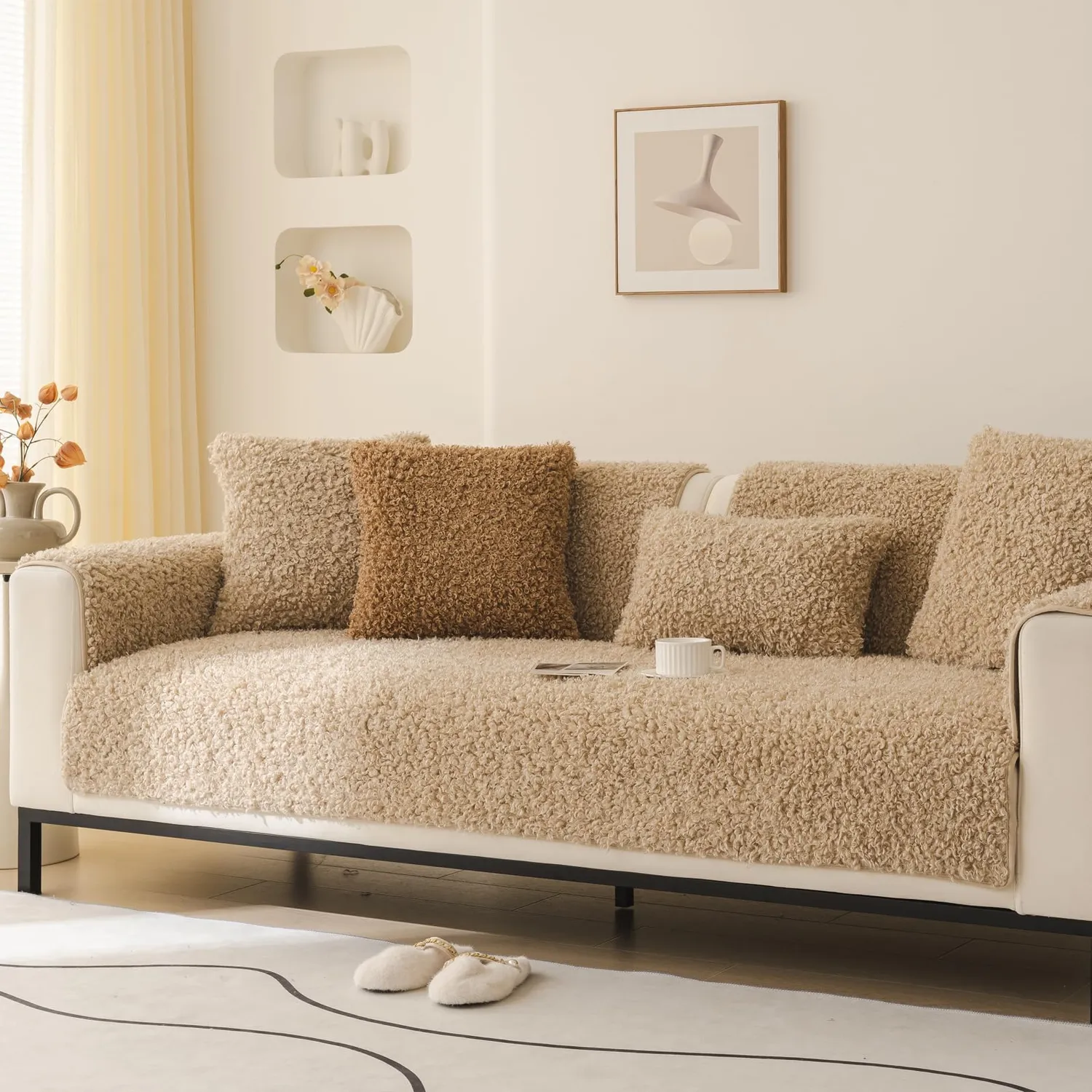 HonunGron Teddy Sofaüberwurf 70x120cm Khaki waschbar