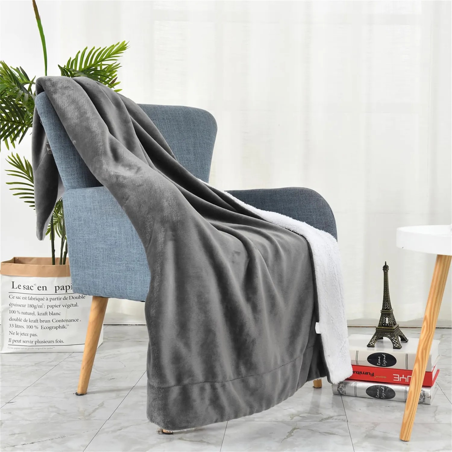 HonunGron Sherpa Fleecedecke 150x200 cm Grau