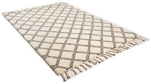 THEKO Marmoucha Berberteppich 70x140 black beige Schurwolle