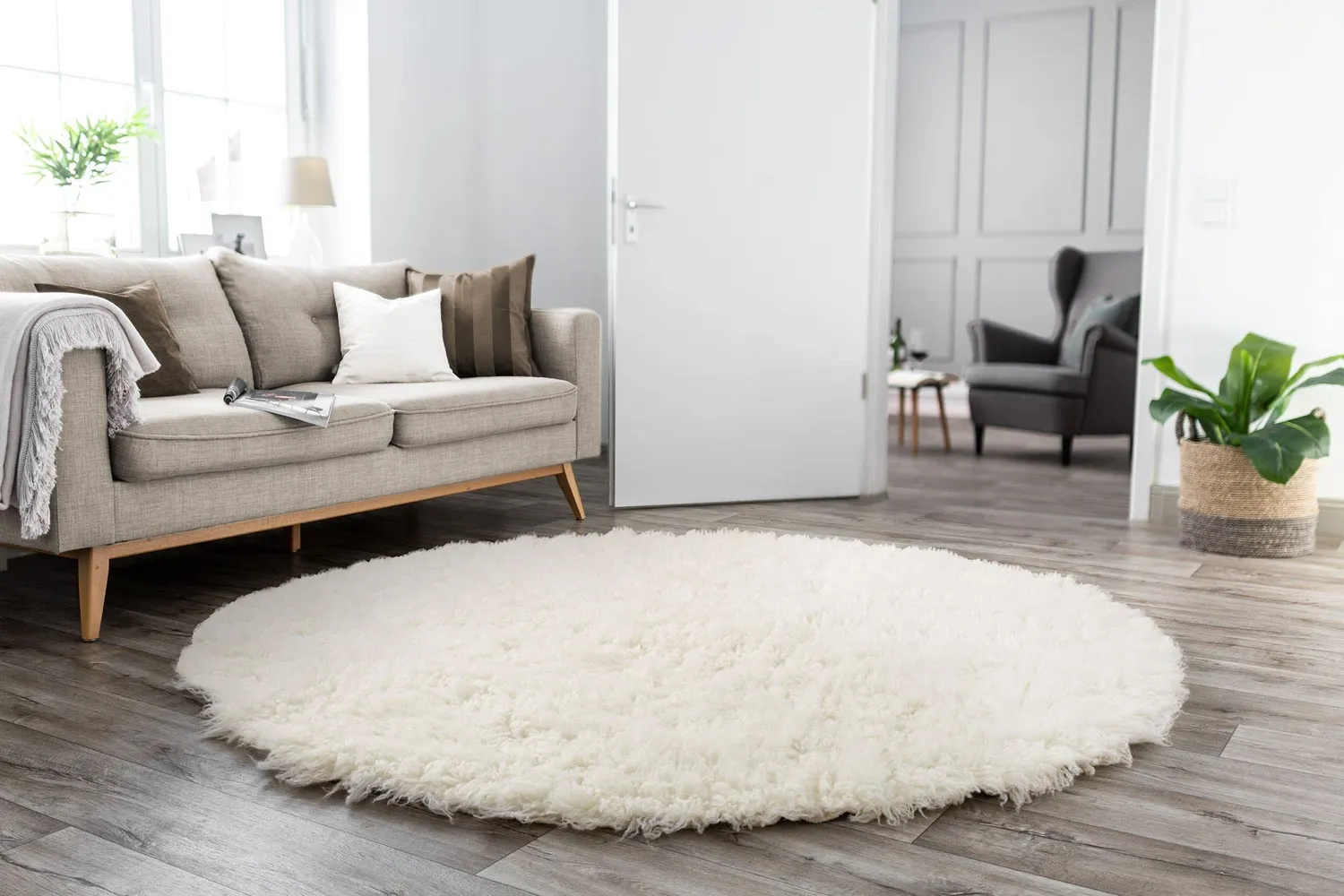 THEKO Flokos 1250 Teppich Natur 100 cm rund Schurwolle