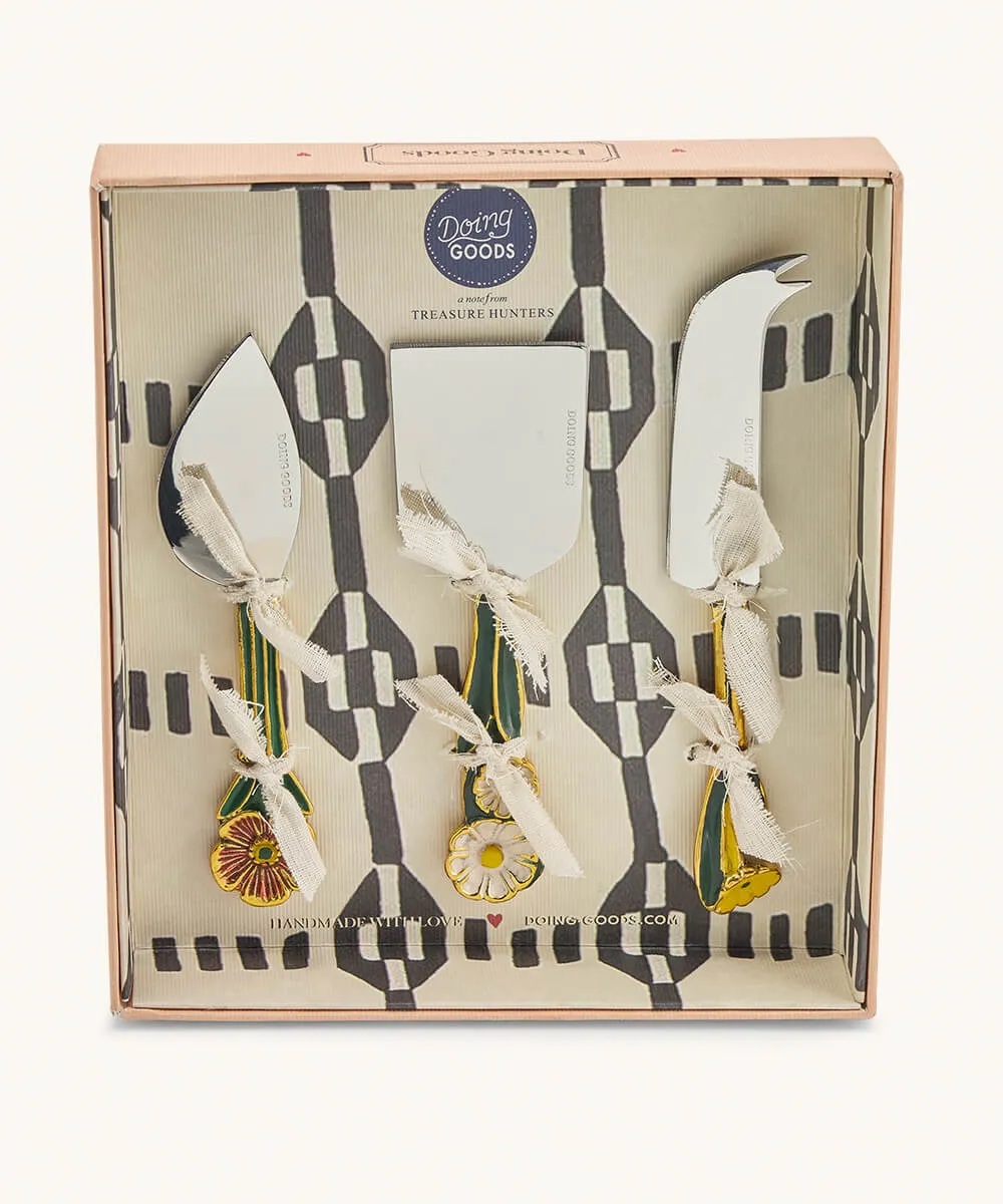Doing Goods Posy Käsemesserset 3tlg Messing floral
