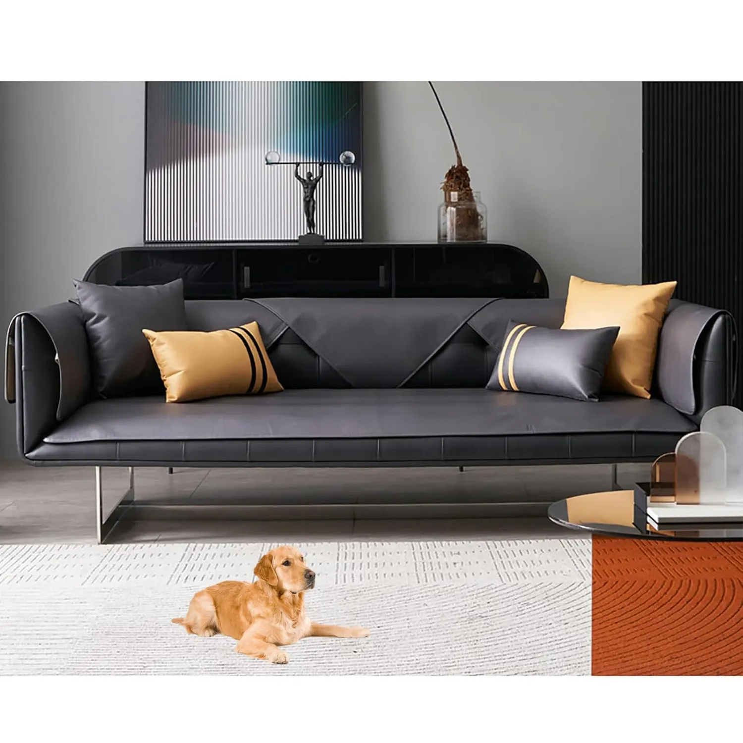 HonunGron Sofabezug Leder-Optik 60x60cm Schwarz wasserdicht