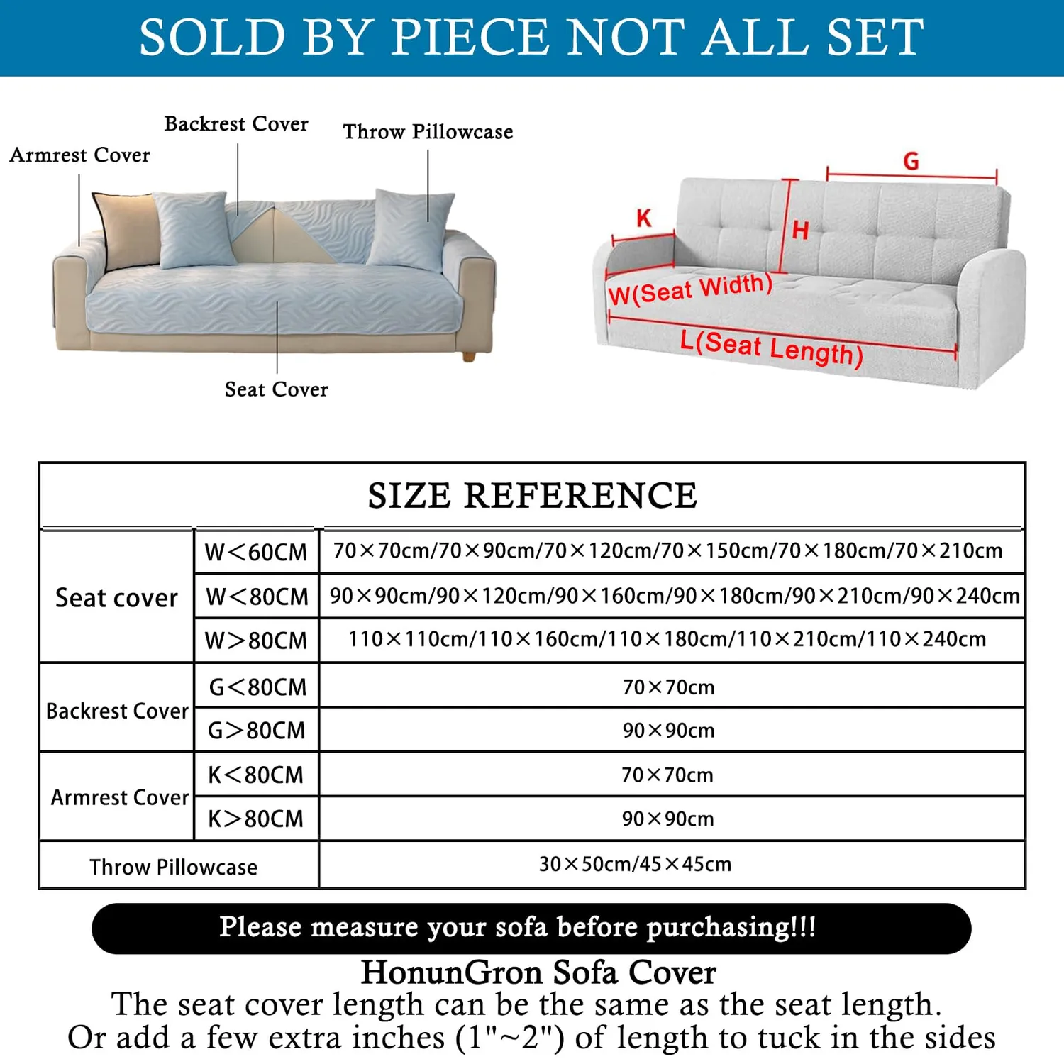 HonunGron Flanell Sofaüberwurf rutschfest Blau 110x210 cm