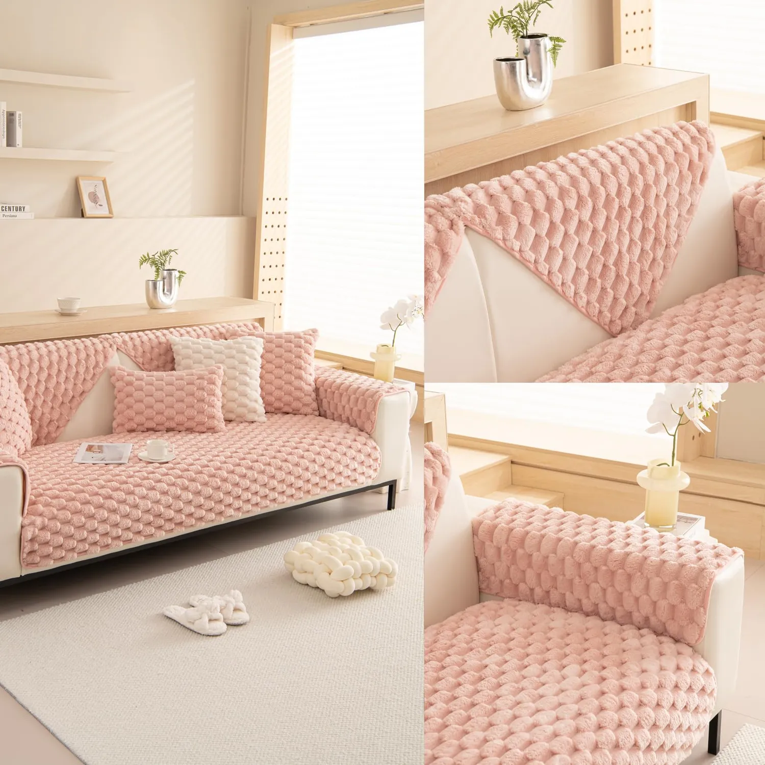HonunGron Plüsch Sofabezug Rosa 70x210cm rutschfest