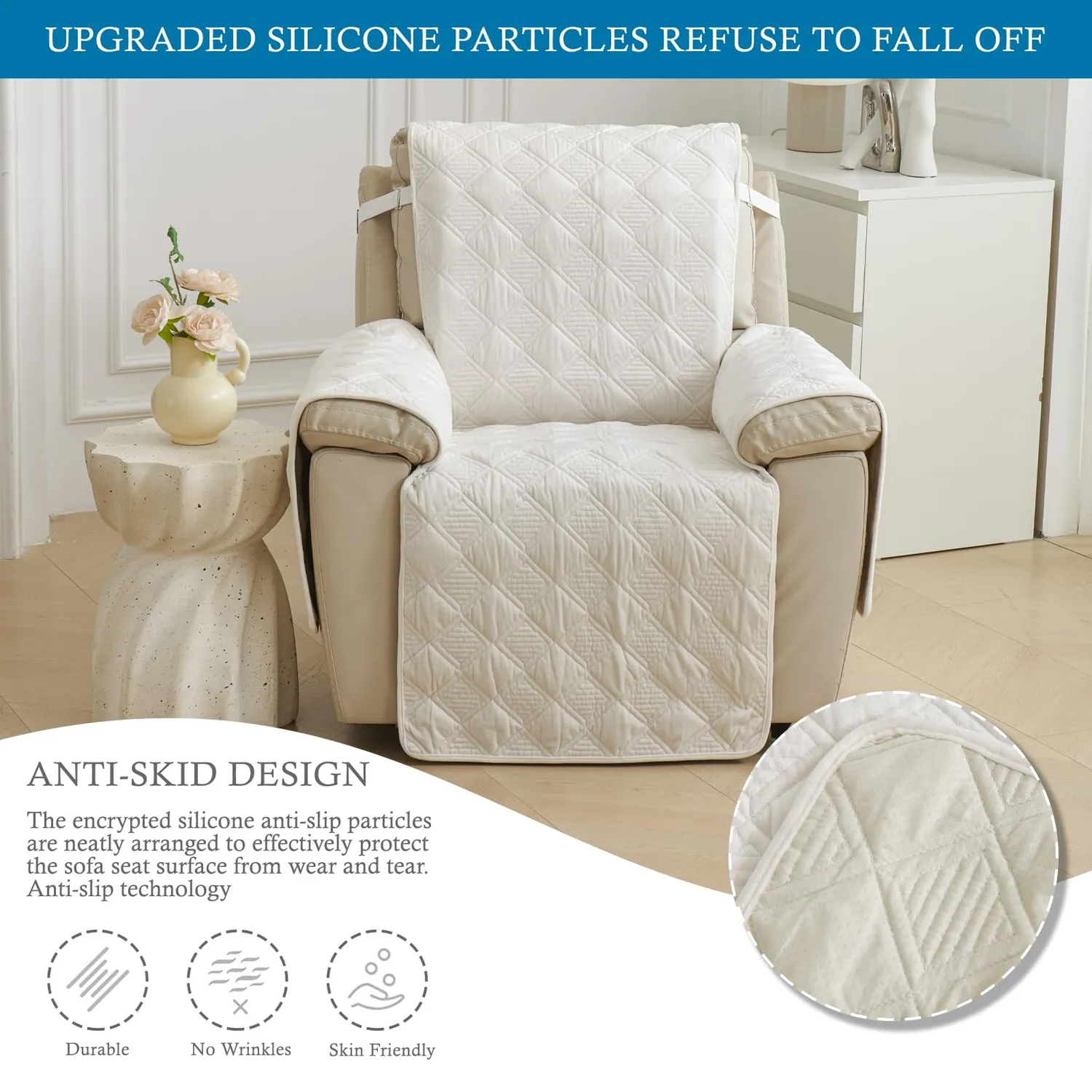 HonunGron Sesselschoner Beige 1 Sitzer 61x185 gesteppt