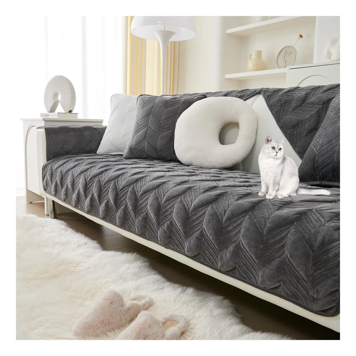 HonunGron Sofaüberwurf 70x70 Hellgrau Samt