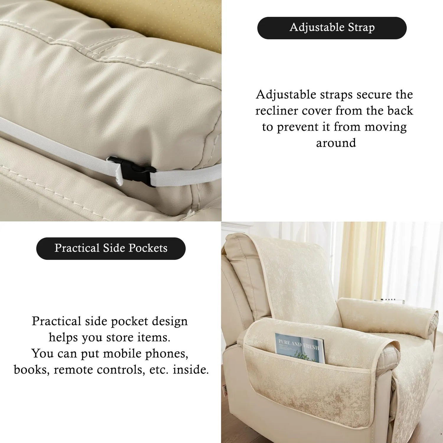 HonunGron Sesselschoner Jacquard Beige Stretch waschbar