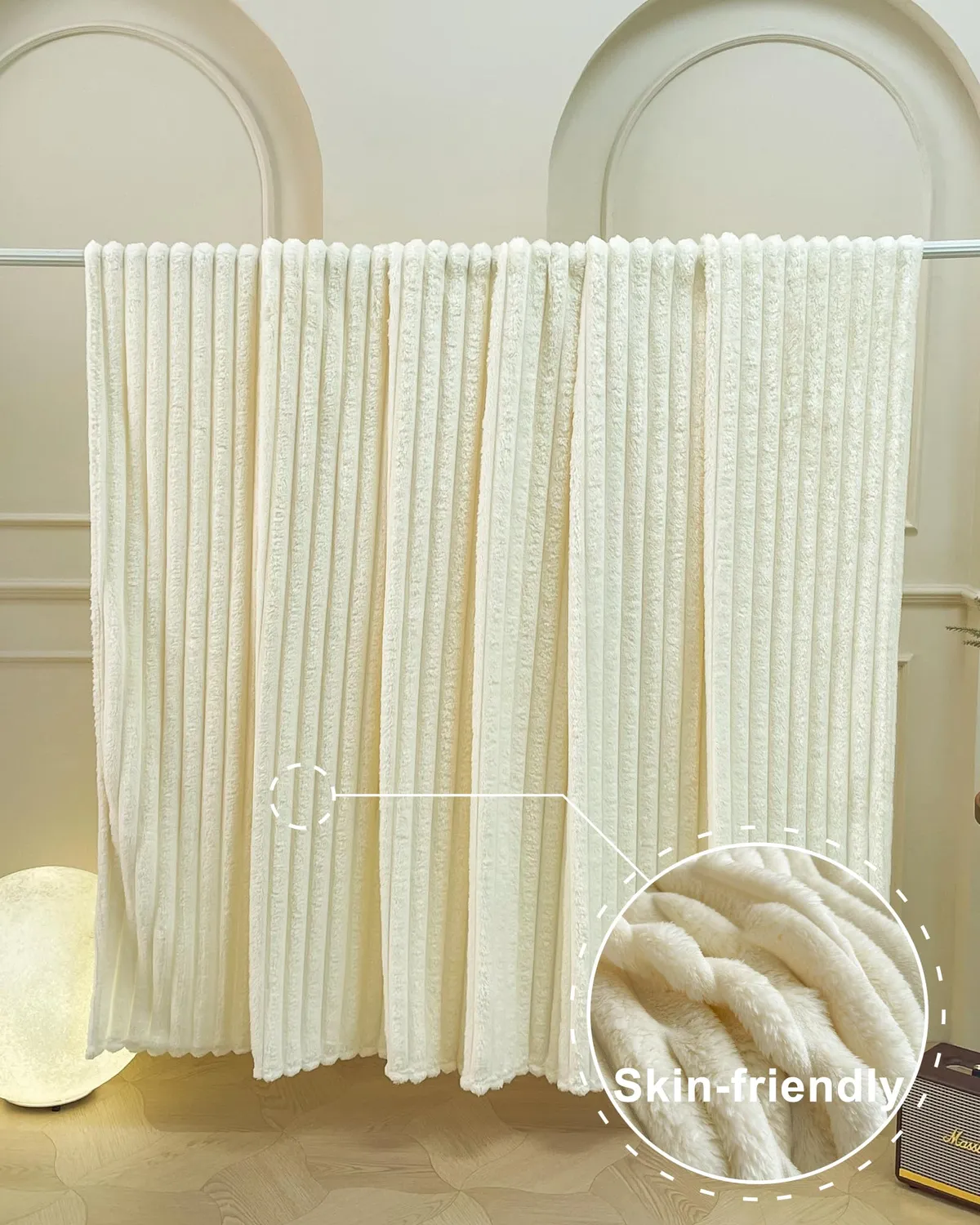HonunGron Kunstfell Kuscheldecke Beige 70x100cm gerippt