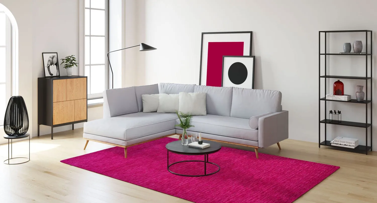 THEKO Holi Teppich 40x60 Pink Schurwolle handgewebt modern